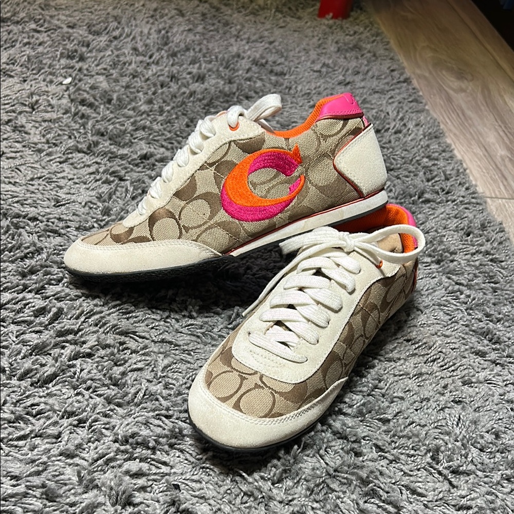 Coach Classic Brown and Pink Sneakers with White Accents